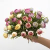 Faux blommor grönare konstgjorda blommor röd siden peony rosor vaser för heminredning brud bukett bröllop tillbehör hantverk diy presenter rosa falska växter j220906