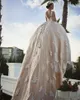 2022 Abiti da sposa linea A New Champagne Arabia Saudita senza spalline Appliques in pizzo bianco con perline Plus Size Corte dei treni Abiti da sposa formali GC0906