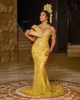 2022 Árabe Aso Ebi Sirena dorada Vestidos de baile Lentejuelas Encaje Noche Fiesta formal Segunda recepción Cumpleaños Vestidos de compromiso Vestido ZJ720