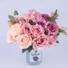 Verde floreale finto 1 bouquet Fiori artificiali di alta qualità Fiori di seta rosa per la decorazione domestica di nozze Decorazioni per feste di compleanno Adulto G11250 J220906