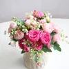 Vegetazione floreale finta 1 mazzo di 5 bellissime rose di peonia artificiale fiore di seta fai da te casa giardino festa decorazione di nozze fiori finti J220906