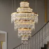 Lustre en cristal rotatif nordique doré, éclairage décoratif pour escaliers, villa, duplex, grand salon