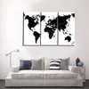 Peintures sur toile à 3 panneaux avec impression numérique, carte du monde abstraite en noir et blanc, tableau d'art mural à l'huile moderne, décor de canapé pour la maison