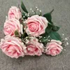 Faux bloemen groen 9 hoofden simulatie roze boeket fotografie rekwisieten bruiloft nep bloemdecoratie groothandel thuis ornamenten j220906