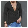 T-shirt da uomo US Stock Moda Uomo Casual Slim Fit Manica lunga con scollo a V profondo T-shirt sexy 220906
