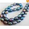 Fine Pearl Jewelry Natural 20 9-10mm Tahitian Genuine Peacock Green Pearl Necklace 14K302Q