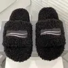 FURRY SLIDE SANDAL official website with the same style Furry sandals black fake shearling white sports embroidery home outdoor brand famous designer mules sandal