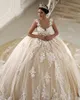 2022 Abiti da sposa linea A New Champagne Arabia Saudita senza spalline Appliques in pizzo bianco con perline Plus Size Corte dei treni Abiti da sposa formali GC0906