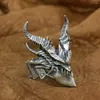 Klaster pierścieni ogromne 925 Sterling Silver Death Dragon Ring Mens Biker Punk TA274