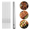 Keukengereedschap roestvrijstalen barbecue spies spies opbergbuis herbruikbare grillsticks plat bbq vork bbq bestek keukens buiten camping accessoires