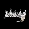 Headpieces European And American Fashion Bride Handmade Diamond Crystal Column Crown Tiara Wedding Hair Studio Accessories