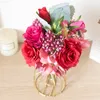 Sztuczne różowe różowe różowe różowe różowe różowe róży do domowych dekoracji ślubnych kombinacja hortensji płatki owocowe Fałszywe rośliny bukiet ślubny J220906