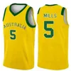 WSKT College draagt ​​man Australië AU 2019 Wereldbeker basketbal 5 Patty Mills Jerseys 12 Aron Baynes 8 Matthew Dellavedova 6 Andrew Bogut genaaid
