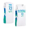 Basılı 2022 Eurobasket Slovenya Basketbol Forması Luka Doncic 77 3 Goran Dragic 10 Mike Tobey 11 Jaka Blazic 30 Zoran Dracic 8 Edo Muric Blue White Milli Takım