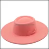 Wide Brim Hats Ring-Shaped Wool Felt Big Eaves Bowler Hats Ladies Spring Autumn And Winter Fashion Flat-Top Woolen Hat C3 Dr Yydhhome Dhjbs