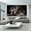 Canvas Painting Two Black Lion Wild Animals Posters and Prints Quadro Wall Art Picture for Living Room Cuadros Home Decoration