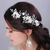 Copricapo Fiore Strass Forcine da sposa Orecchino Perla Cristallo Accessori per capelli da sposa per le donne Testa Gioielli Copricapo da festa Diademi