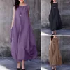 Casual Dresses Summer Simple L￶st passande Crew Neck Long Dress Elegant Party Sleeveless for Daily Wear