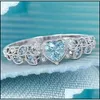 Met zijstenen houden van hartvormige ring sieraden vrouwen inleg aquamarine kristal mode verlovingsringen valentijnsdag cadeau yydhhome dhcsp