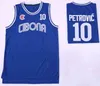 Wskt College porte un maillot de basket-ball bon marché pour hommes Jugoslavija Yougoslavie # 4 cousu Cibona Drazen Petrovic # 10 chemises bleu marine ordre de mélange