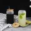 2023 US Warehouse 12 Unzen 16 Unzen Sublimationsglasrohlinge mit Bambusdeckel Mattierte Sublimationsbierdose Glas Borosilikatglas Mason Jar Cups Becher mit Plastikstrohhalm