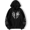 Erkek Hoodies y2k Rhinestone iskeleti kadınlar gotik siyah zip up büyük boy tişörtü sonbahar kadın harajuku kapüşonlu ceket st267p