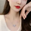 2022 Choucong Bor Bow Naszyjnik Luksusowa biżuteria 925 Srebrna woda woda Drop White Topaz CZ Diamond Stones Party Women Clavicle Sain Pendant Prezent