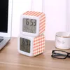 Desk Table Clocks Kids Alarm Clock Coral Gingham Pattern Digital With Thermometer Function 7Color Night Light For Boys Girls Mjbag Am9Sp