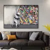 Canvas Painting Abstract Little Boy Graffiti Art Painting On Nordic Cartoon Posters and Prints Wall Art For Kids Room Living Room Decor