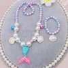 Nuevo 2/5 Uds. Conjunto de collar de perlas de sirena para niñas, pulsera, anillo, pendientes, juguetes para niños, accesorios de princesa, regalos de cumpleaños para niñas