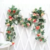 Imitación floral verde flor artificial emulación rosa vid seda boda arco flor falsa decorativa ratán suministros al por mayor J220906