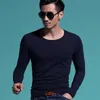 Heren t-shirts Men Spring herfst Comfort Lange mouw heren t-shirt o-neck solide polyester t-shirt mannen klassieke kleur all-match roodblauw zwart 220906