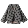 Kobiet Down Parkas Johnature Women Polka Dot Parkas V-dół rękawa nietoperza ciepłe płaszcze jesienne guziki luźne ubrania żeńskie zwykłe płaszcze 220906