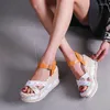 Сандалии летние клиновые туфли для женщин сплошной цвет открытый пальцы на высокие каблуки повседневные женщины из пряжки мода мода женская сандалия Mujer