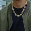 Ketens hiphop ijs uit verharde strass 1set 13 mm gouden kleur volledige miami stoeprand Cubaanse ketting cz bling rapper kettingen voor mannen sieraden