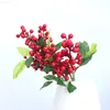 Faux Floral Greenery 8 stkssets 2 Vork Kerst Rode Bessen Stengels Met Blad voor Xmas Tree Decoratie Benodigdheden Gift Decor J220906