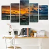 Målning 5Panel Print Morning Seascape Oil på Canvas Art Hdsea Beach Boat Modular Wall Pictures Modernt för vardagsrum Cuadros