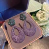 Boucles d'oreilles pendantes grand cerceau violet Zircon fleur gouttelettes d'eau cercle pétale rétro pendentif pour les femmes bijoux à la mode Vintage fête de mariage