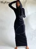 فساتين غير رسمية Hugcitar Long Sleeve Patchwork Skinny Maxi Dress Autumn Winter Women Fashion Streetwear ملابس غير رسمية 220906