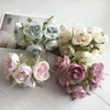 Faux Floral Greenery Европейская ретро -район чайная роза Цветочный бутон Букет Свадьба домой ретро -фальшивая цветочная вечеринка DIY