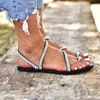 Sandales 2022 Femmes Femelle Imitation Perles Tongs Femme Glitter Jelly Chaussures Dames Casual Gros Plat Grande Taille 43