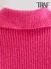 Kobiety swetry Traf Women Fashion Cropped Knit Sweter Vintage Lapel Collar Long Rleeve Pullover Chic Tops 220906