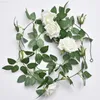 Faux Floral Greenery 200Cm Large Rose Artificial Silk Flower Wreath With Bud Vine Hanging Flowers Wall Wedding Home Decoration Fake Leaf Plant foliage J220906