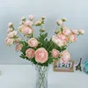 Faux Floral Greenery 4 Heads Dauw Lotus Tea Rose Simulation Bouquet Artificial Silk Flower For Wedding Home Decoration J220906