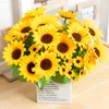 Faux Floral Verdure Tournesol Bouquet Artificiel Qualité Beau Mariage Soie Feuille Verte Mademoises Décoration Maison Salon Jardin Faux Plantes J220906