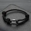 Bracelets porte-bonheur MKENDN Mode Hommes Femmes Noir Laiton Mini U Serrure Fermoir Avec Tige À Vis Réglable Nautique Corde Voile Bijoux Pour Couple