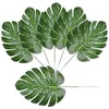 가짜 꽃 녹지 10pcs 가짜 가짜 인공 열대 야자 잎 고향 부엌 파티 장식을위한 녹색 몬스터 잎 핸드 케이프 웨딩 DIY J220906