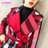 Women's Wool Blends Thickened autumn and winter women's lapels in the long simple color matching retro plaid coat temperament windbreaker 220907