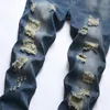 Retro Blue Mens Rise Dżinsy Hip Hop Biker Dżinsowe spodnie Męskie Casual Slim Spodni Modna Moda Chudy Streetwear Rozmiar 28-42 Pantelones