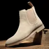 Chelsea boots men leather autumn winter pointed toe British Martin boot man nubuck leather high-top size 35-46